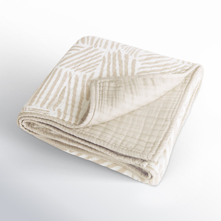 Organic Cotton Oat Stripe Toddler Quilt with Trim Embellishment