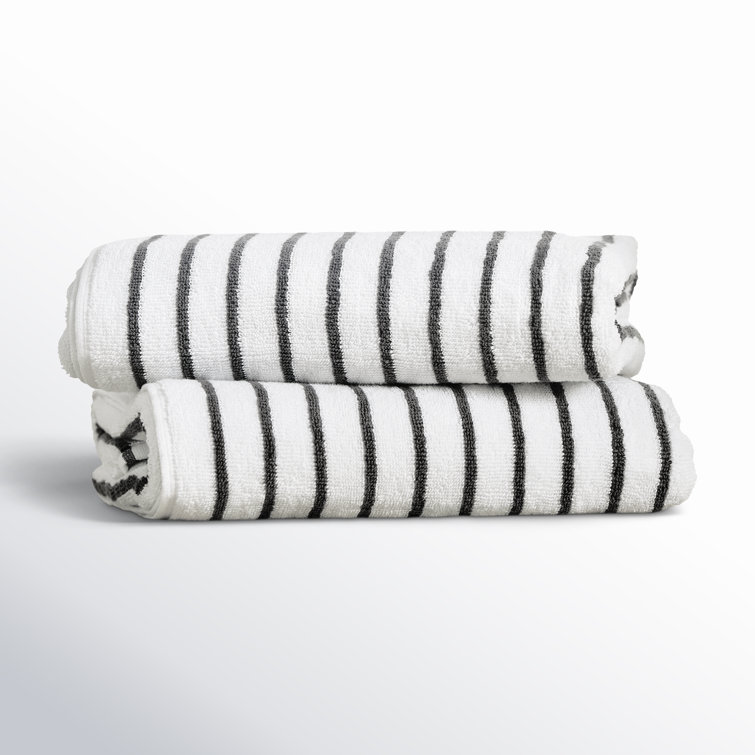 Gray and White Striped Cotton Cabana Beach Towels - Set of 2