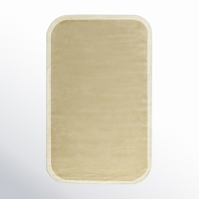 Beige Hand-Tufted Wool Area Rug with Rounded Corners