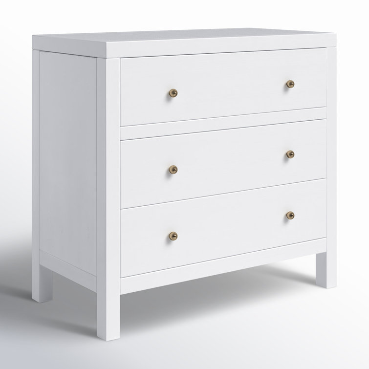 Nora White 34" Traditional 3-Drawer Chest with Soft Close