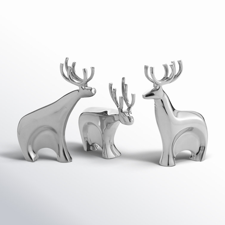 Lustrous Winter Deer Figurine Trio in Nambe Metal