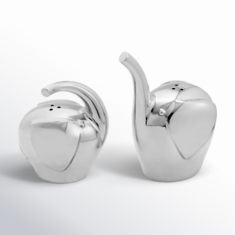 Silver Elephant Shaped Metal Salt and Pepper Shakers