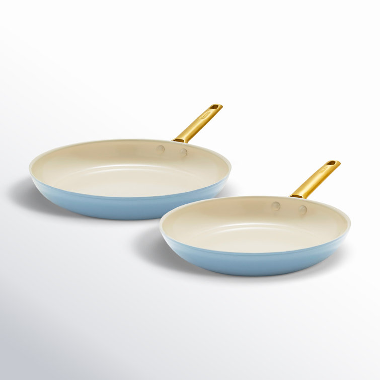 Sky Blue and Gold Ceramic Nonstick Frying Pan Set