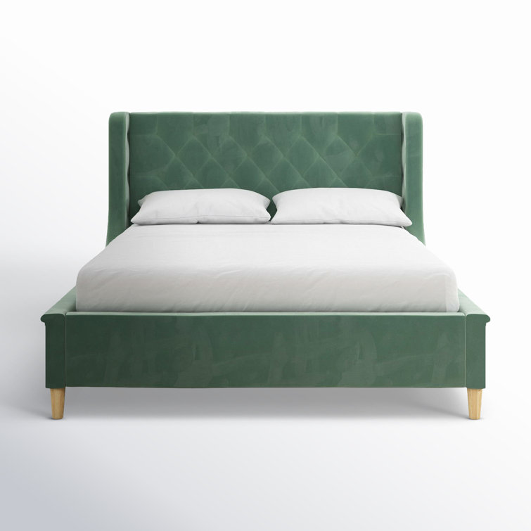Teal Velvet Full Bed with Tufted Upholstered Headboard