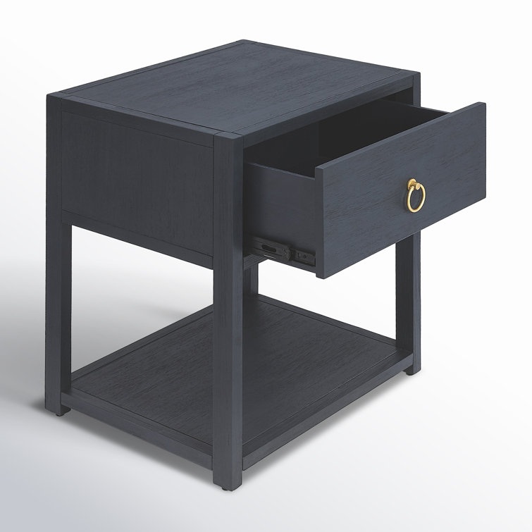 Lark Navy Blue Rectangular End Table with Gold Metallic Hardware