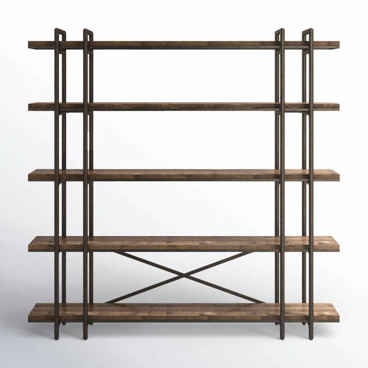 Scandinavian Wood and Metal 5-Shelf Etagere Bookcase