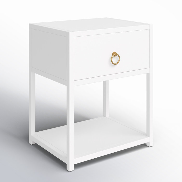 Luxe Gold & White Square End Table with Storage Shelf