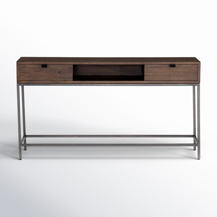 Mid-Century Modern Dove Poplar Console Table with Leather Pulls