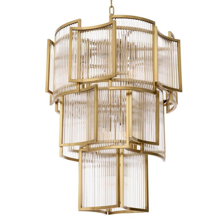 Jet Set Antique Brass Art Deco Tiered Chandelier