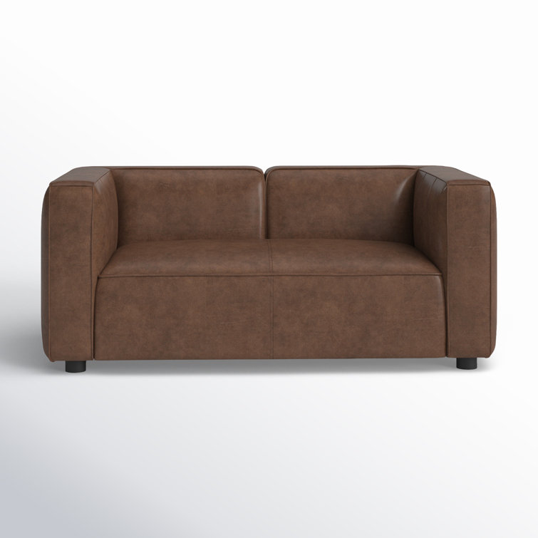 Otto 72'' Camel Genuine Leather Tuxedo Sofa with Wood Accents