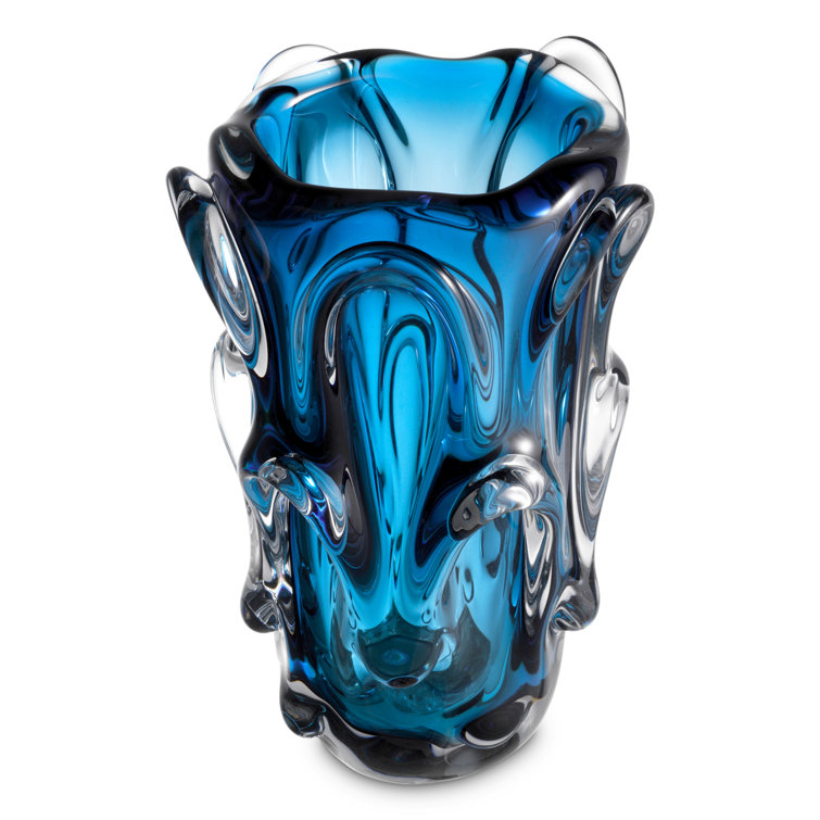 Handblown Blue Glass Decorative Table Vase