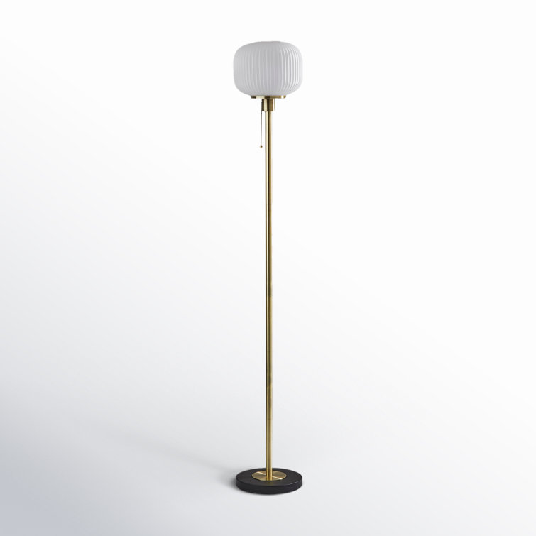 Antique Brass & Black Modern 65'' Floor Lamp with Frosted Glass Shade