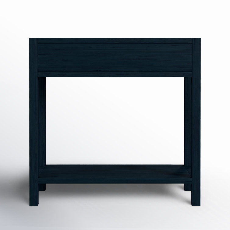 Navy Blue Acacia Wood 1-Drawer Nightstand with Gold Hardware