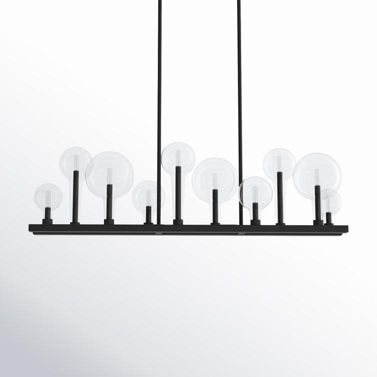 Black Steel and Clear Glass 10-Light Linear Chandelier