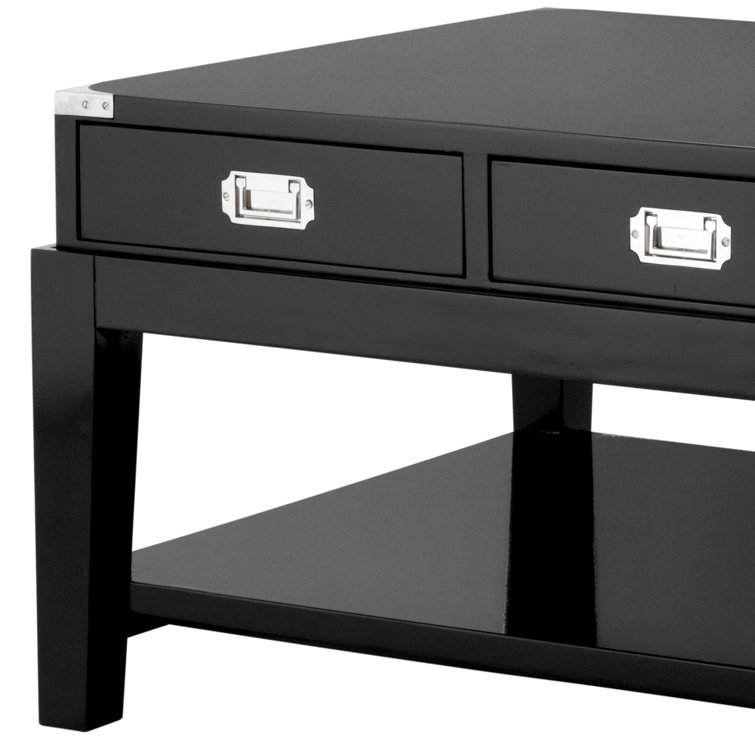 Black Solid Wood Coffee Table with Storage Drawers