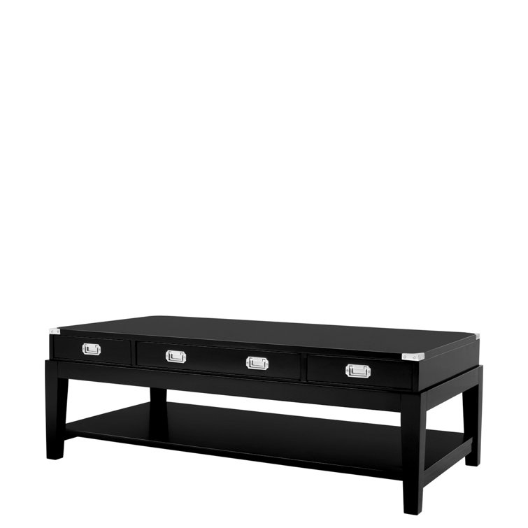 Black Solid Wood Coffee Table with Storage Drawers