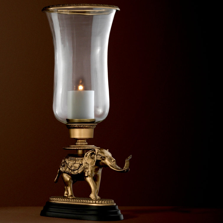 Elephant Elegance 25'' Brass and Glass Tabletop Hurricane