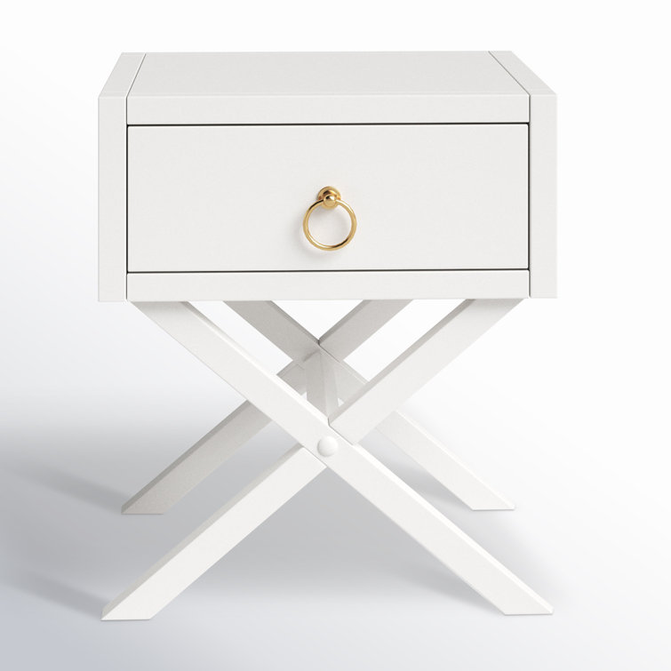Elin Fresh White and Gold Metallic 1-Drawer Nightstand with X-Design Legs