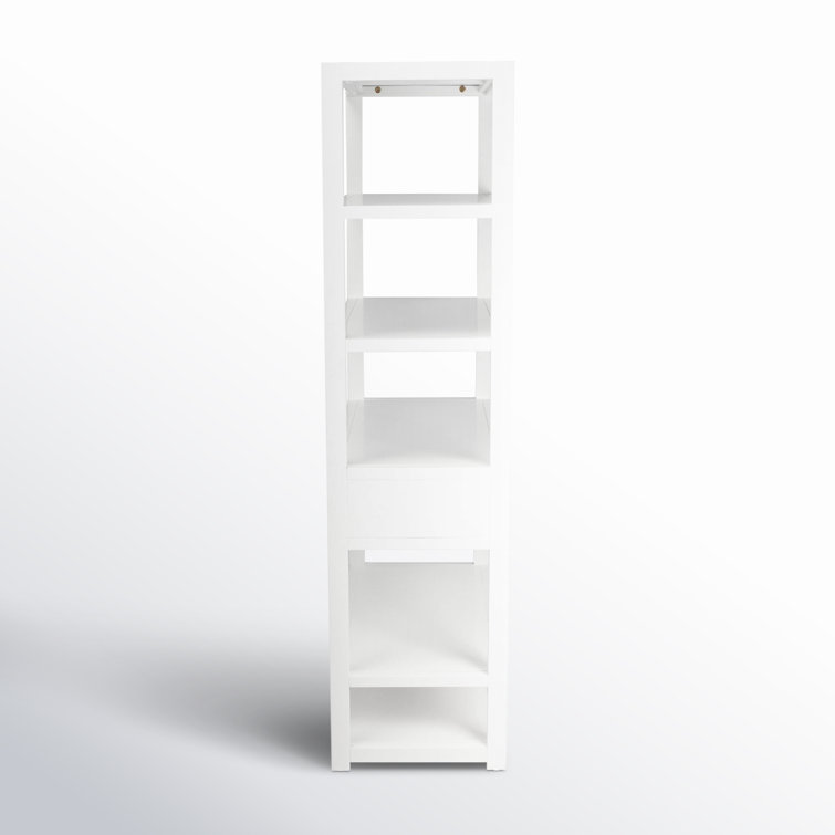 Elevated Elegance White Acacia Wood Etagere Bookcase with Gold Hardware