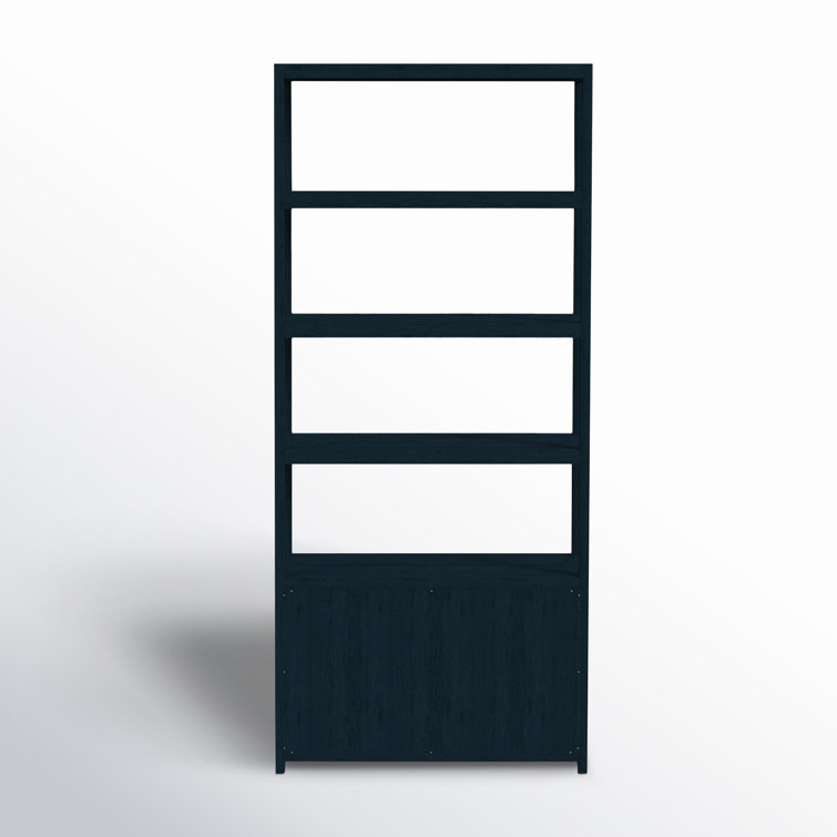 Navy Blue Wood Adjustable Etagere Bookcase with Doors