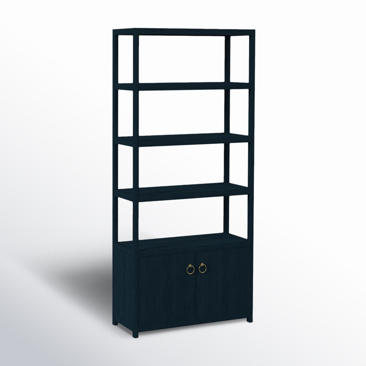 Navy Blue Wood Adjustable Etagere Bookcase with Doors