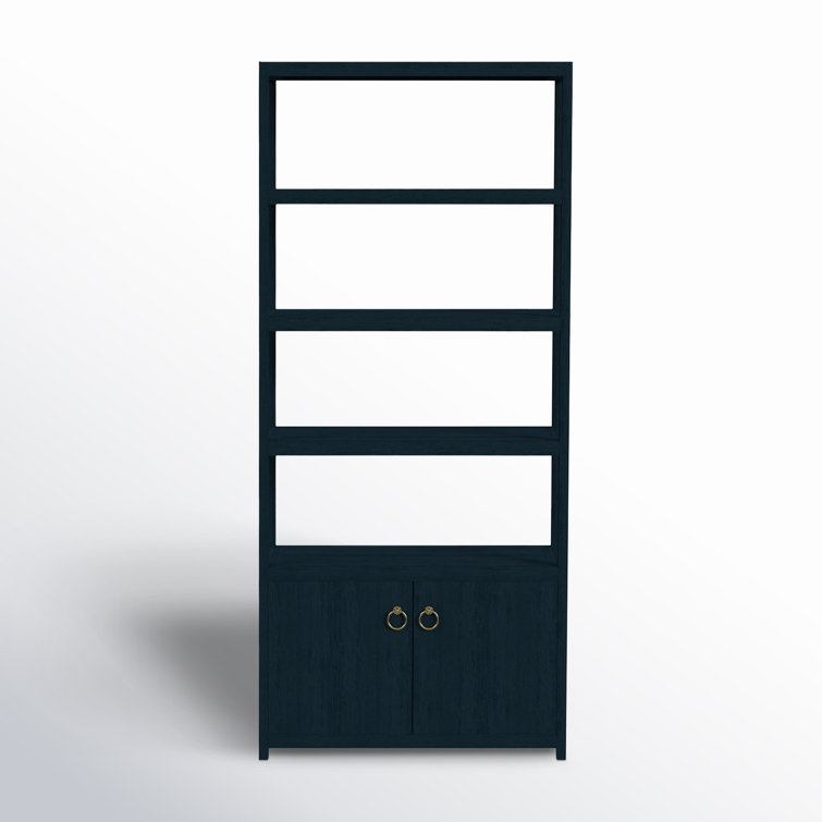 Navy Blue Wood Adjustable Etagere Bookcase with Doors