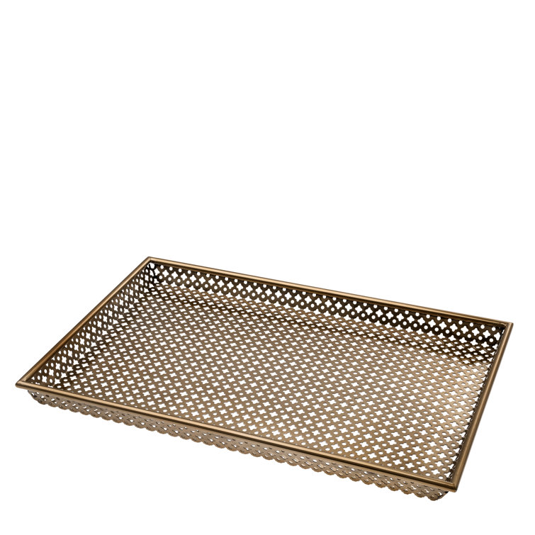 Antique Brass Quatrefoil Openwork Large Decorative Tray