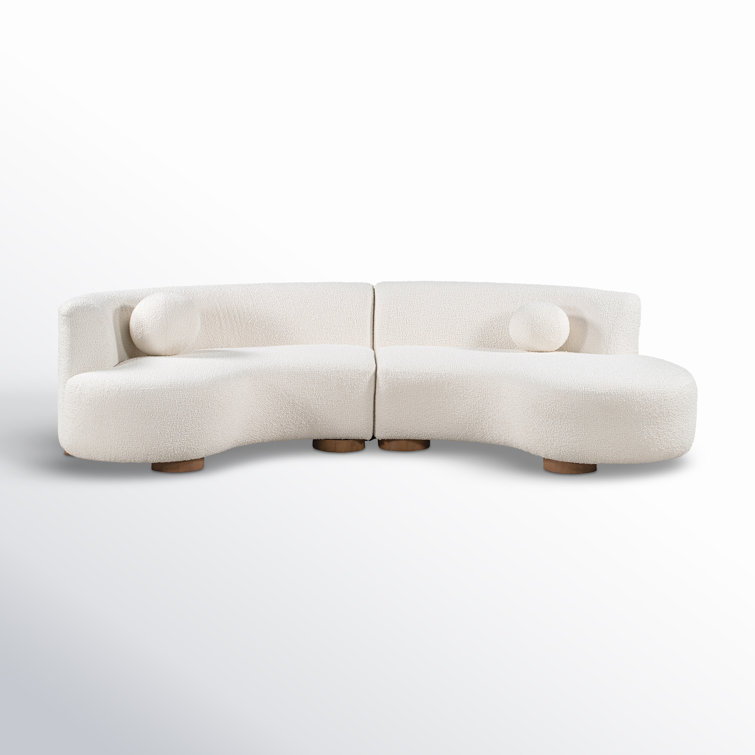 Ivory Polyester and Rubberwood Sectional Sofa, 116"