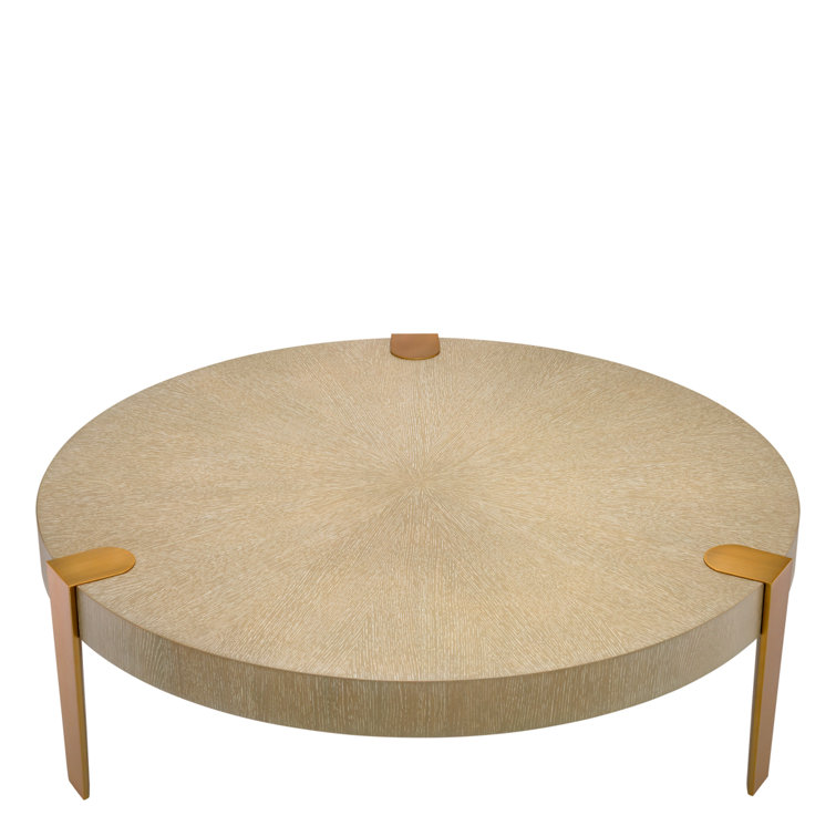 Oxnard Round Washed Oak and Brushed Brass Coffee Table