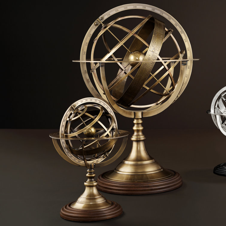 Small Antique Brass Globe with Etched Zodiac and Pedestal
