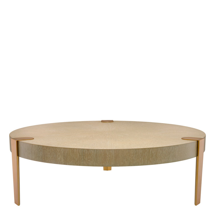 Oxnard Round Washed Oak and Brushed Brass Coffee Table