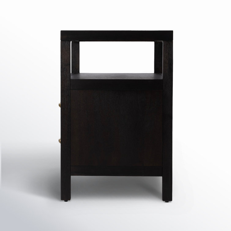 Antique Coffee 2-Drawer Wide Nightstand with Open Shelf