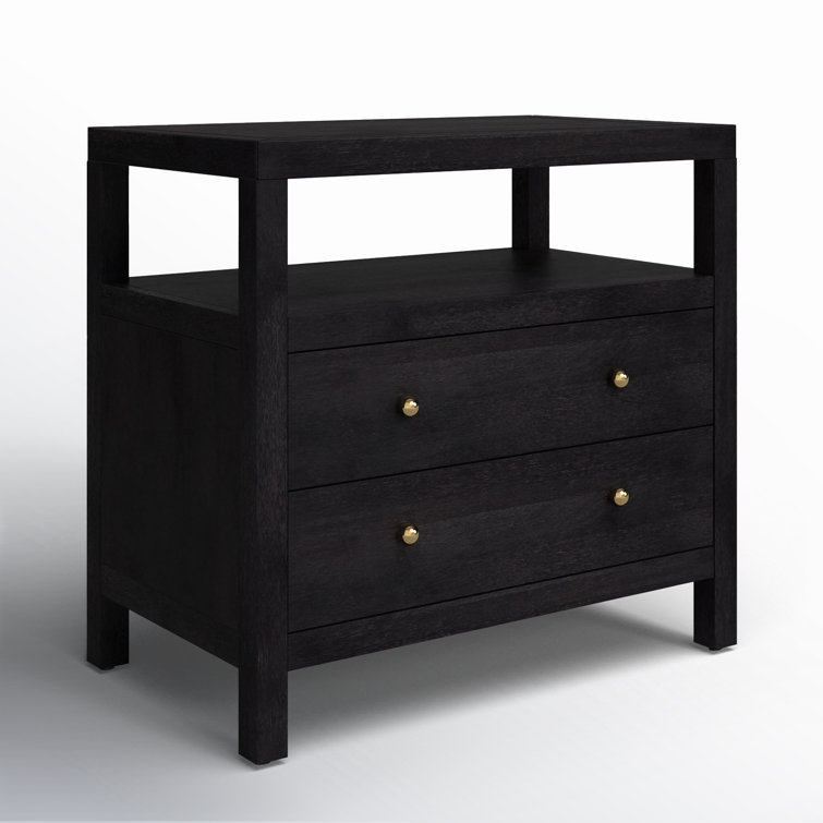 Antique Coffee 2-Drawer Wide Nightstand with Open Shelf
