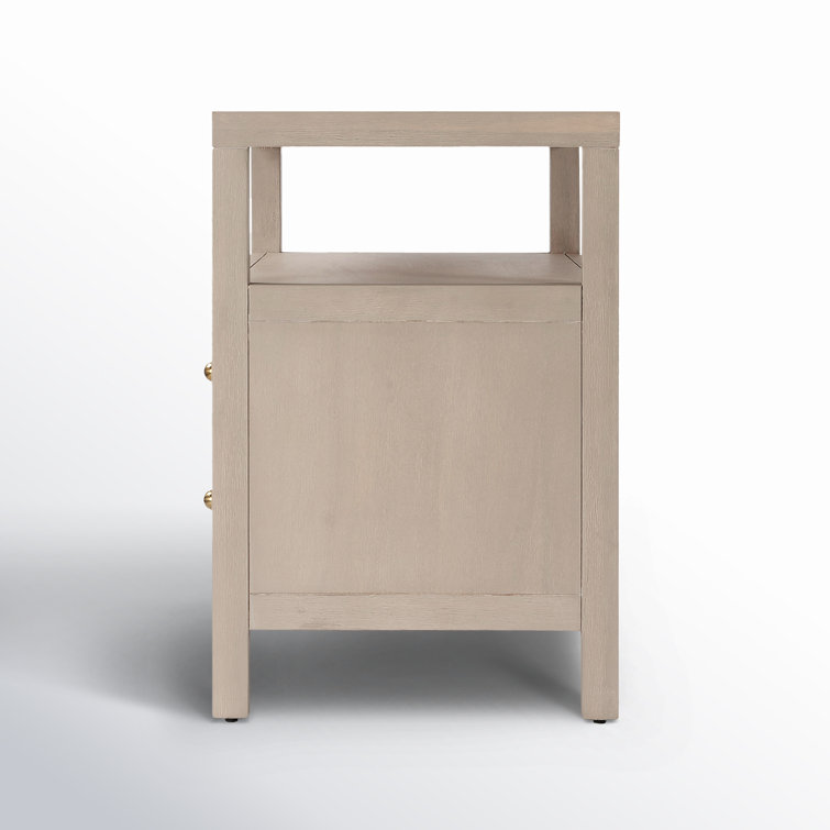 Nora Antique Taupe 2-Drawer Acacia Wood Nightstand