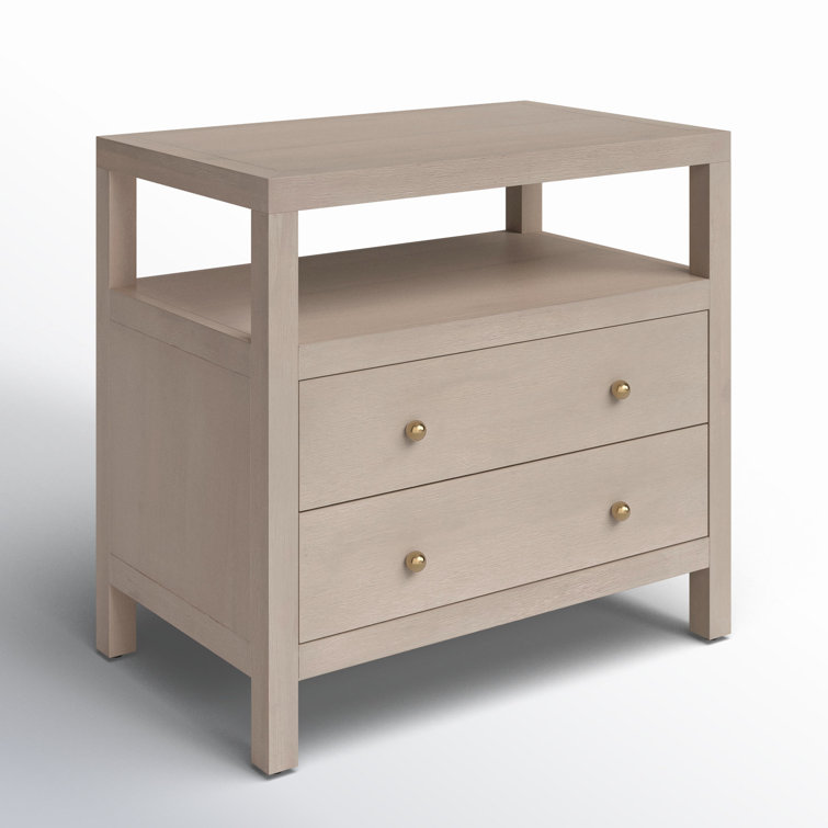 Nora Antique Taupe 2-Drawer Acacia Wood Nightstand