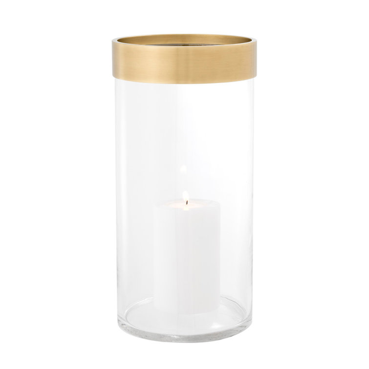 Vertex Modern Brass Rimmed Clear Glass Hurricane Candle Holder