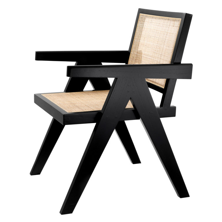 Chandigarh Inspired Classic Black Rattan Cane Arm Chair