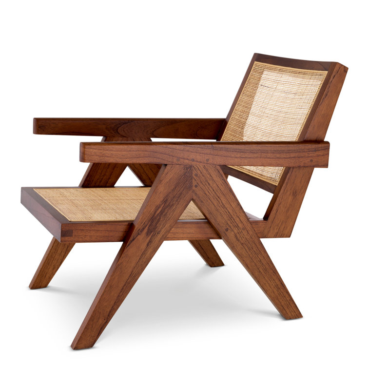 Aristide Classic Brown Solid Wood and Rattan Armchair