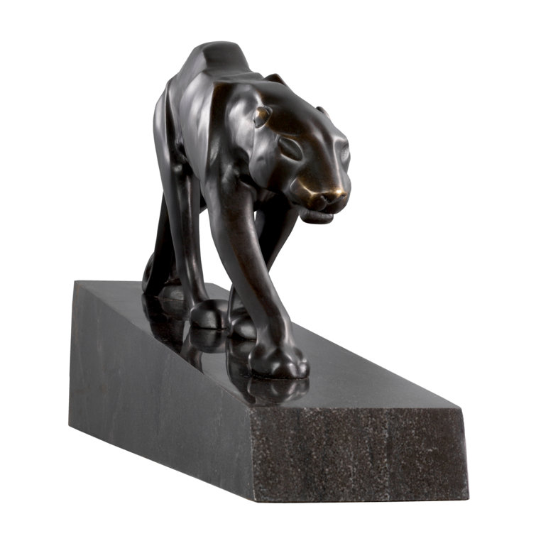 Bronze Panther Statue on Black Marble Base