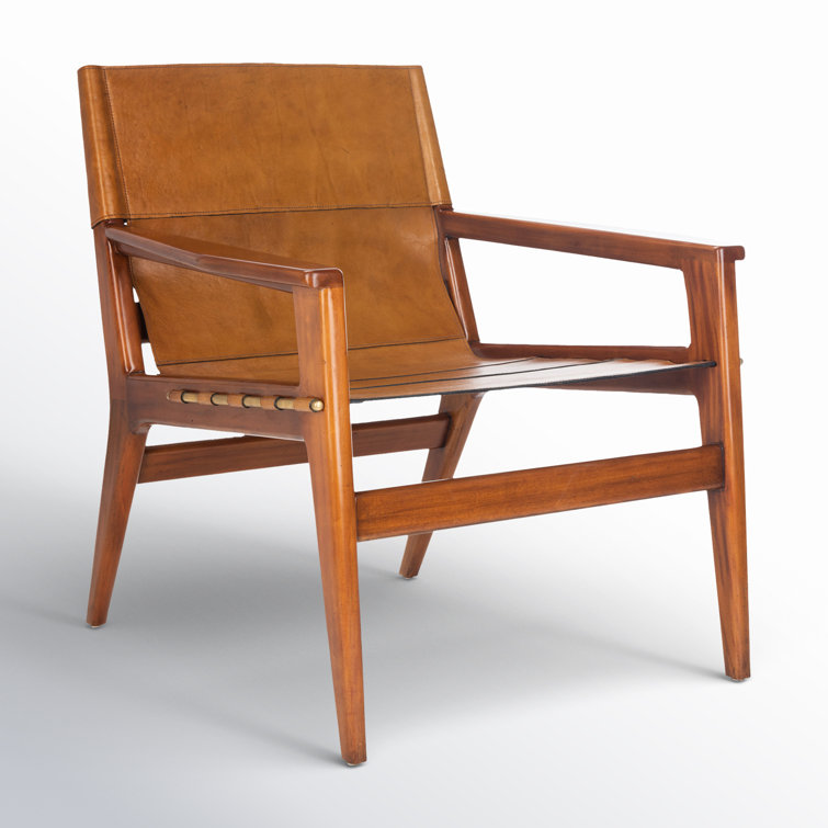 Culkin Modern Brown Leather Sling Armchair with Mahogany Frame