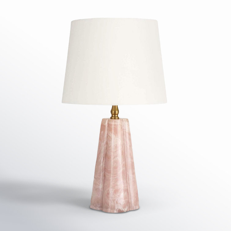 Pink Quartz Mini Table Lamp with White Linen Shade
