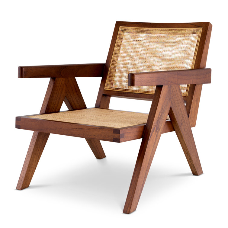 Aristide Classic Brown Solid Wood and Rattan Armchair
