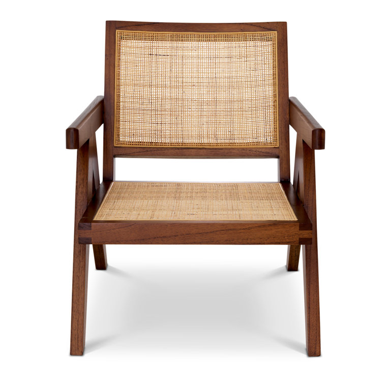 Aristide Classic Brown Solid Wood and Rattan Armchair