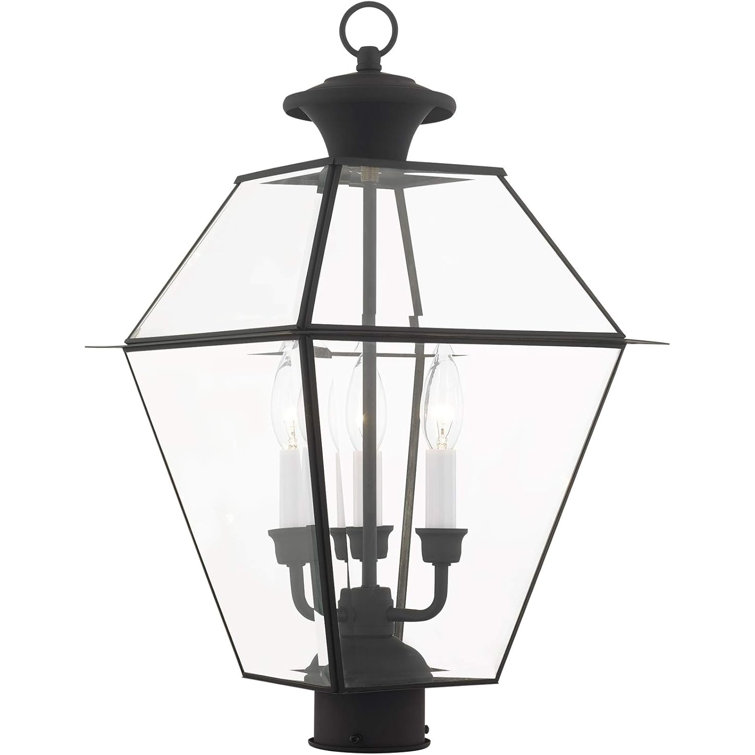 Black Solid Brass Outdoor Post Lantern with Clear Glass