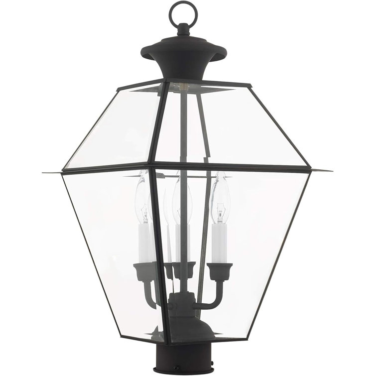 Black Solid Brass Outdoor Post Lantern with Clear Glass