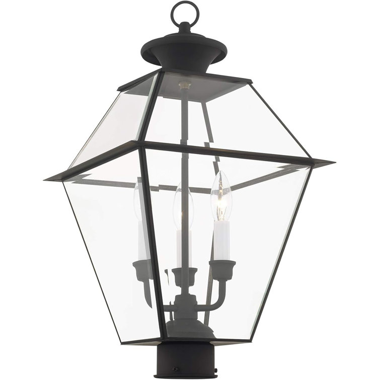 Black Solid Brass Outdoor Post Lantern with Clear Glass