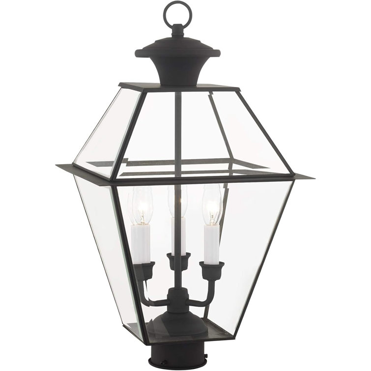 Black Solid Brass Outdoor Post Lantern with Clear Glass