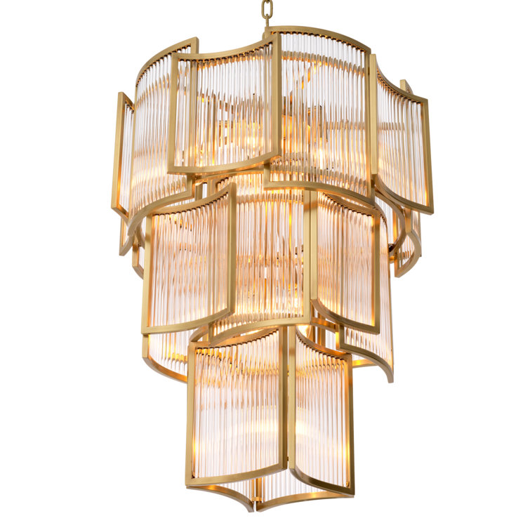 Jet Set Antique Brass Art Deco Tiered Chandelier