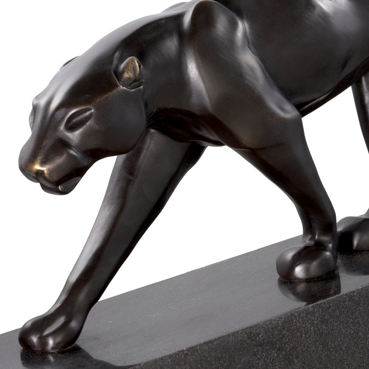 Bronze Panther Statue on Black Marble Base