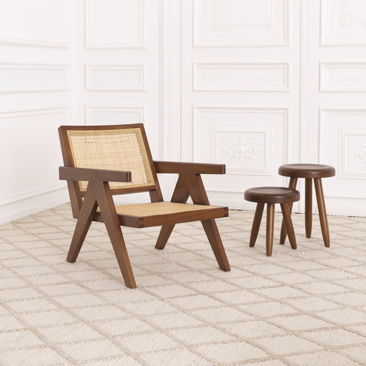 Aristide Classic Brown Solid Wood and Rattan Armchair